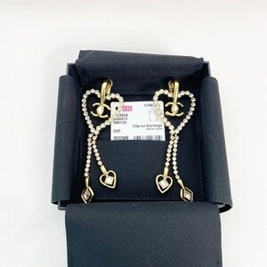 Chanel 23C Heart Drop Clip On CC Crystal Earrings